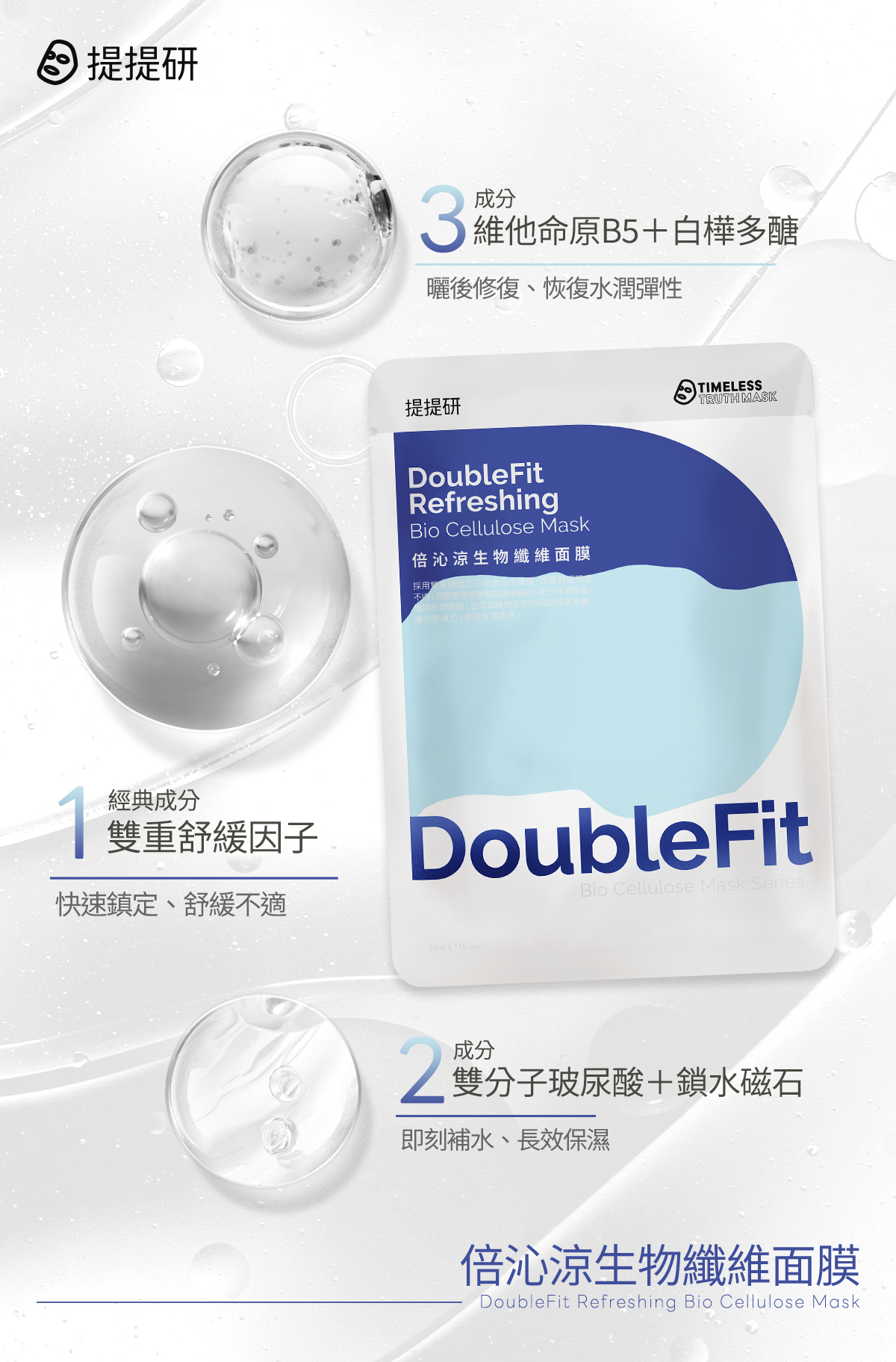 提提研 DoubleFit系列 倍沁涼生物纖維面膜 主成分